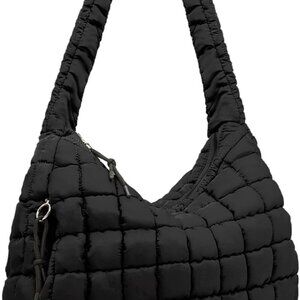 Quilted Puffer Tote Bag Nylon Large Capacity Travel Gym Shoulder Bag